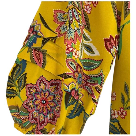 Johnny Was Silk Anka Floral Paisley Peasant Blouse Yellow Multi Boho S - Picture 6 of 8